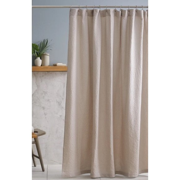 Quince Bath Quinceluxe Waffle Knit Shower Curtain In Sandbeige